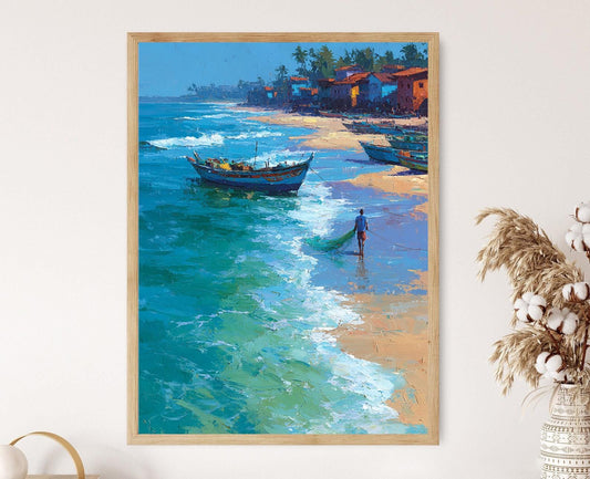 Affiche Goa – Impression artistique de pêcheur d'un village côtier indien