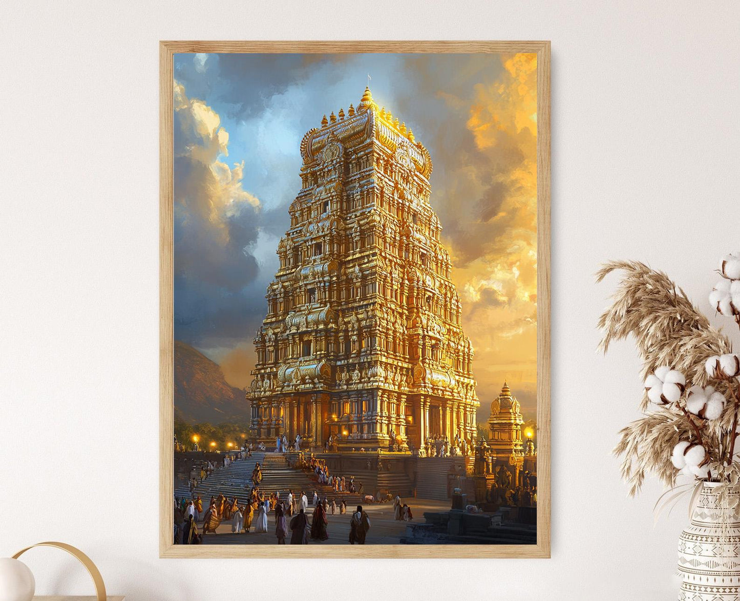 Affiche Temple de Tirupati – Art du Gopuram, Pèlerins et Offrande de Laddu