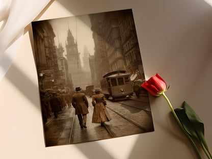 Affiche Vintage Boston – Tirage Photo Sépia de Scène de Rue 1925