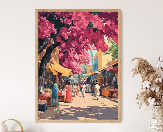 Affiche Janpath Delhi – Illustration du marché de rue indien