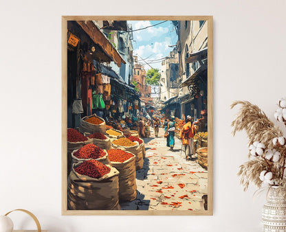 Affiche Marché aux Épices Khari Baoli – Illustration de Haveli à Delhi