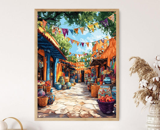 Affiche Dilli Haat – Illustration du marché artisanal coloré à Delhi