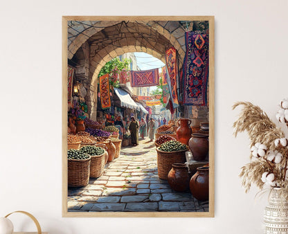 Affiche Marché d'Oliviers Tulkarm – Illustration de Broderie Palestinienne