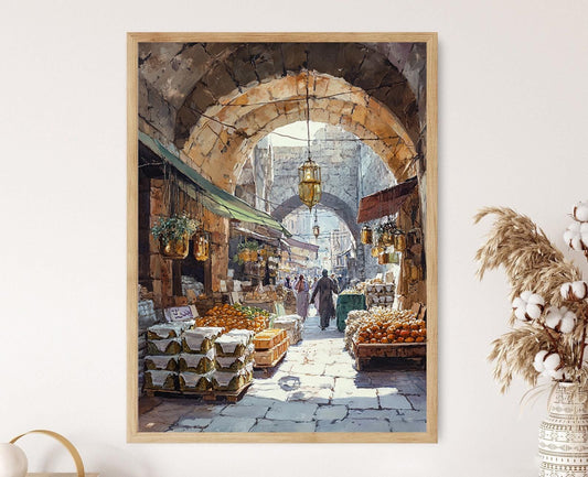 Affiche Marché de Savon de Nablus – Illustration Souk Historique de Palestine