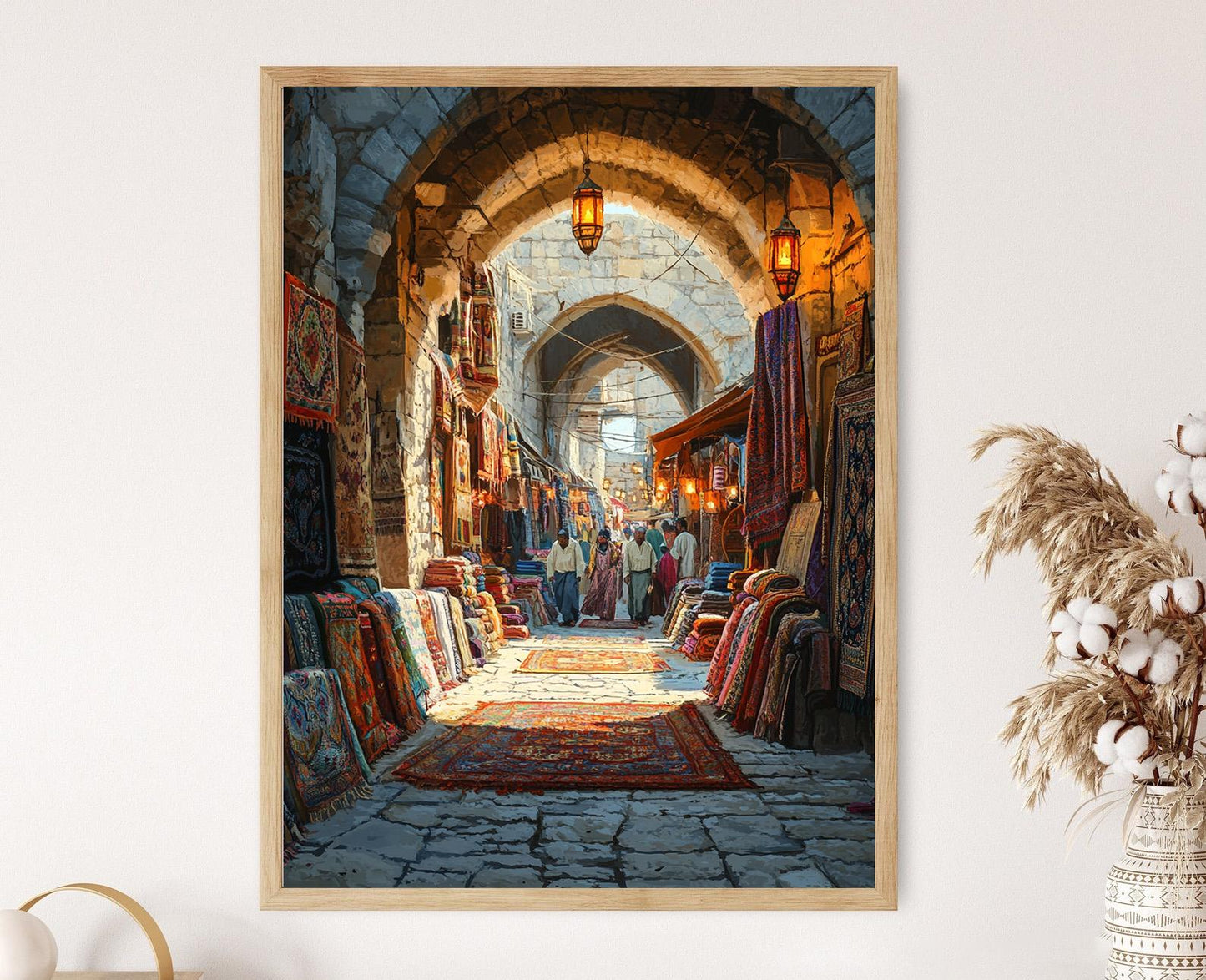 Affiche Souk Textile de Gaza – Poster Tapis, Tissus et Lanternes فلسطينية