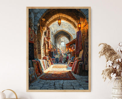 Affiche Souk Textile de Gaza – Poster Tapis, Tissus et Lanternes فلسطينية