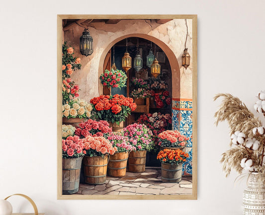 Affiche Marché Palestinien – Illustration Rustique de Fleuriste à Gaza