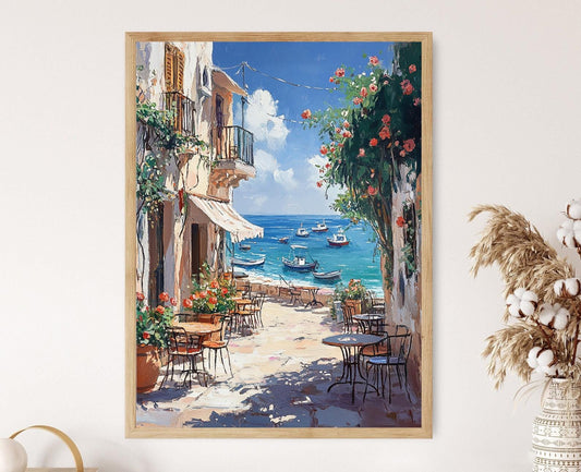 Affiche Côte de Gaza – Art mural Café côtier et bateaux de pêche