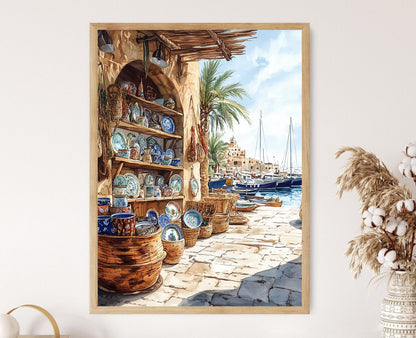 Affiche Port de Gaza – Illustration de boutique méditerranéenne