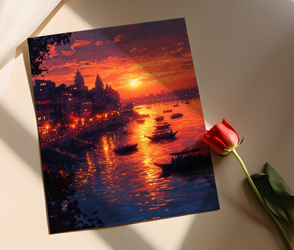 Affiche Kolkata – Illustration de la ville et coucher de soleil sur la Hooghly