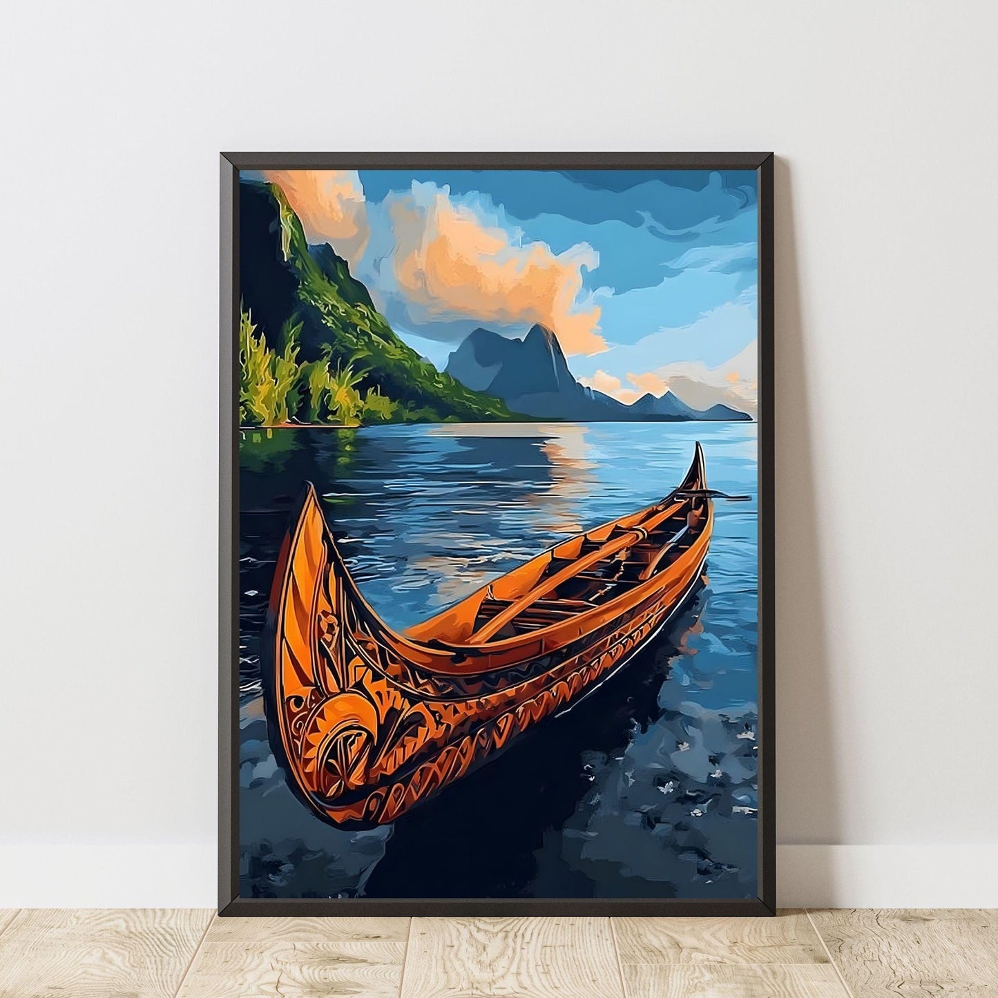 Affiche Samoa – Poster Pirogue Polynésienne et Paysage Tropical