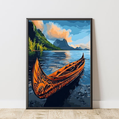 Affiche Samoa – Poster Pirogue Polynésienne et Paysage Tropical