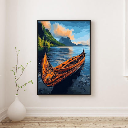 Affiche Samoa – Poster Pirogue Polynésienne et Paysage Tropical