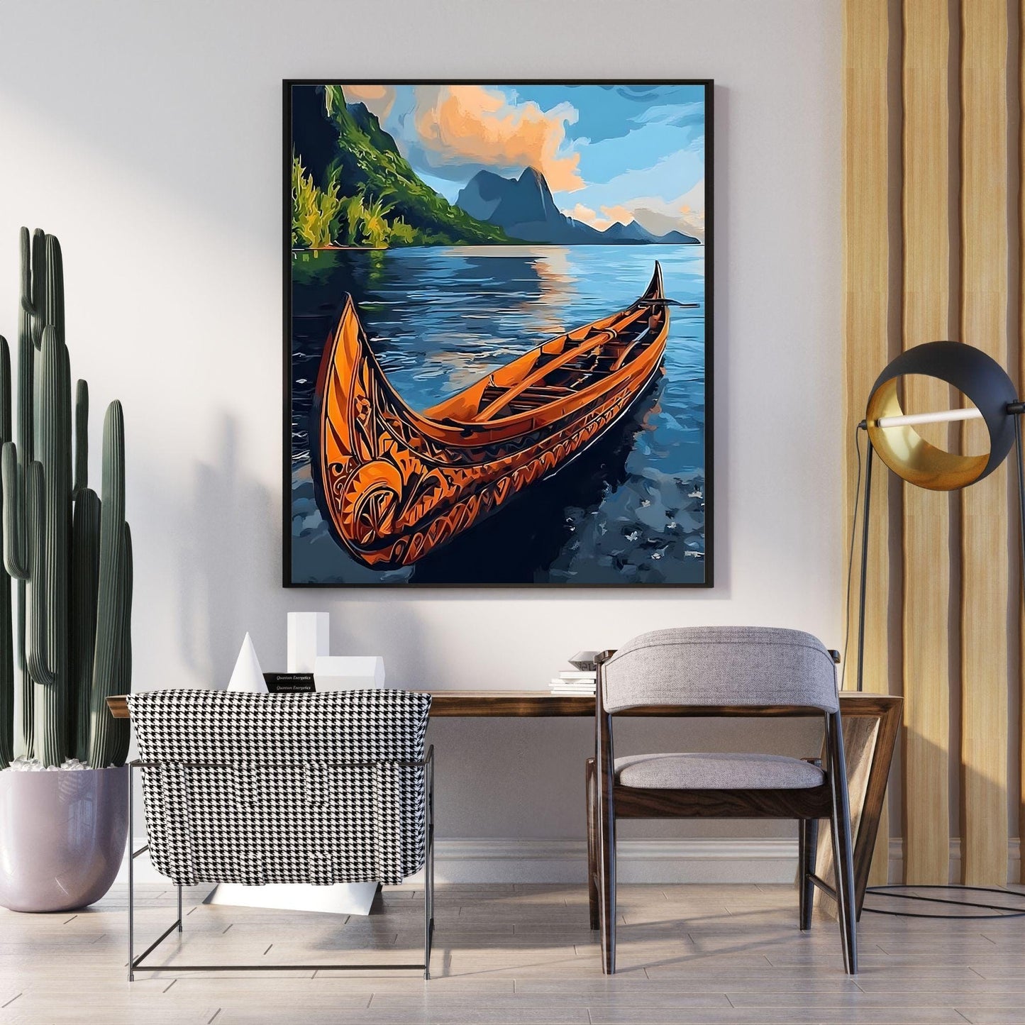 Affiche Samoa – Poster Pirogue Polynésienne et Paysage Tropical