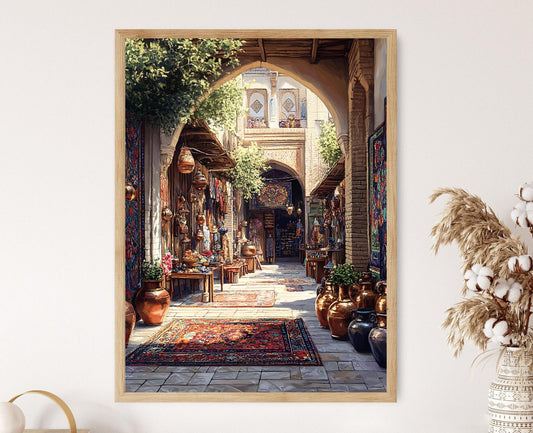 Affiche Marché de Mashhad – Impression d'art avec tapis persans