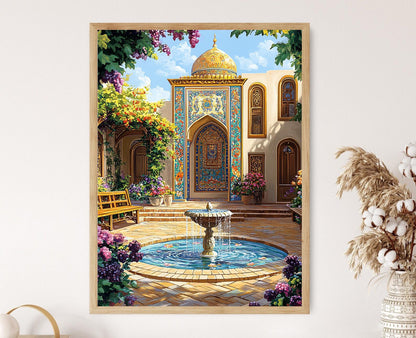 Affiche Cour Art Tabriz – Illustration de Fontaine Persane