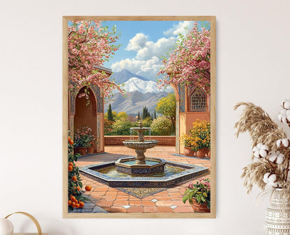 Affiche Karaj Courtyard – Poster Fontaine en Pierre avec Fleurs d'Abricot