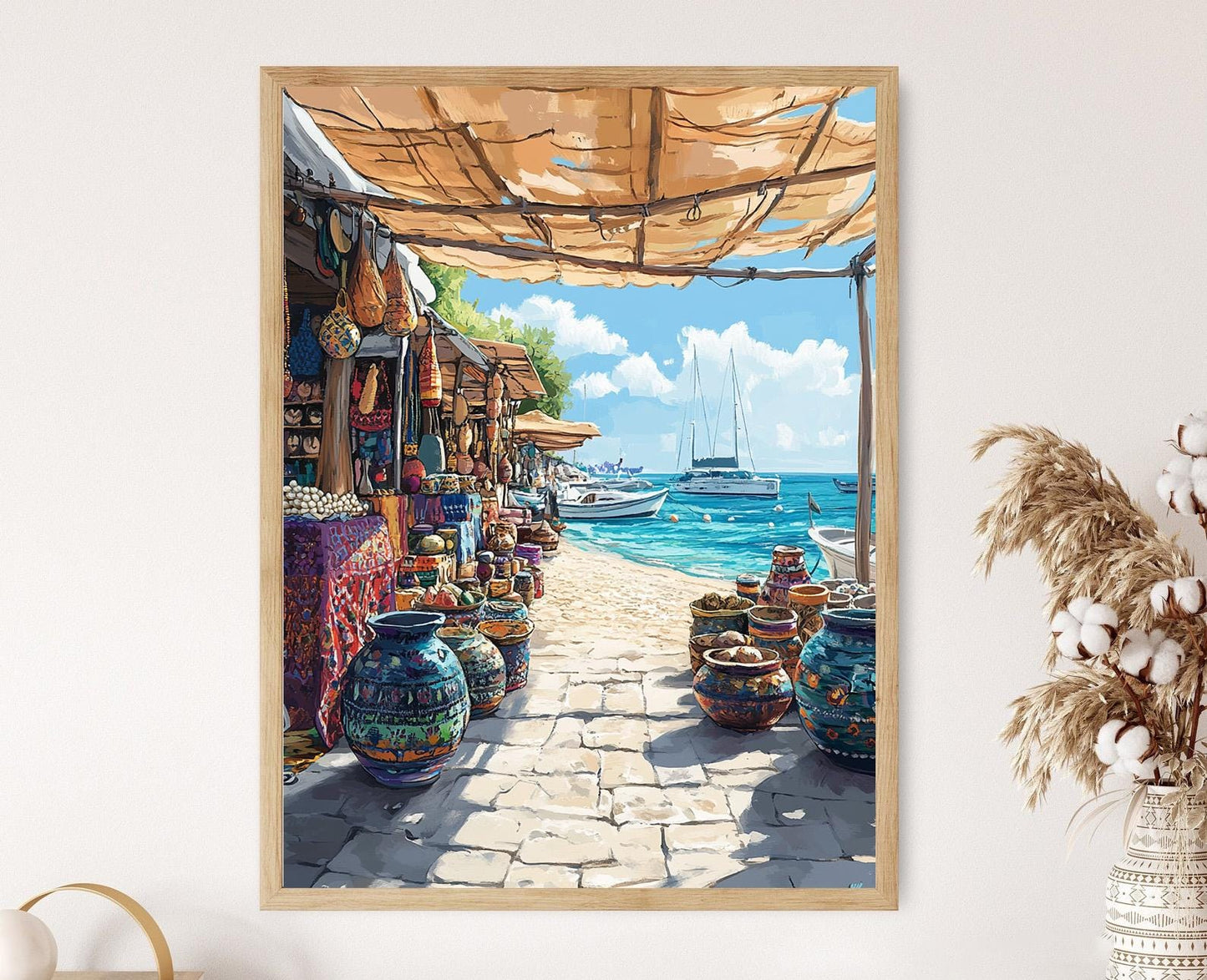 Affiche Marché de Plage de Kish – Poster Scène Côtière du Golfe Persique