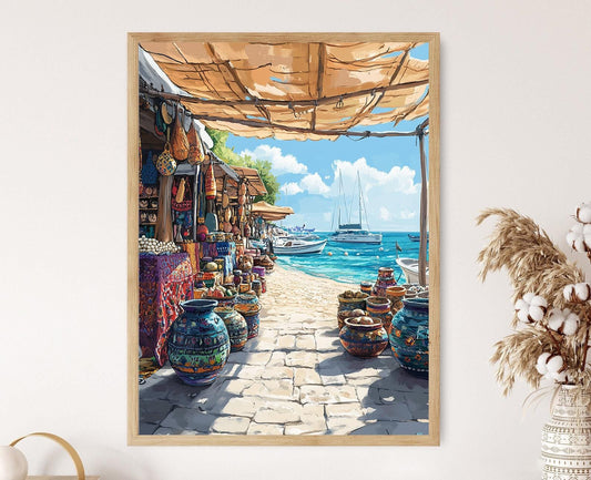 Affiche Marché de Plage de Kish – Poster Scène Côtière du Golfe Persique