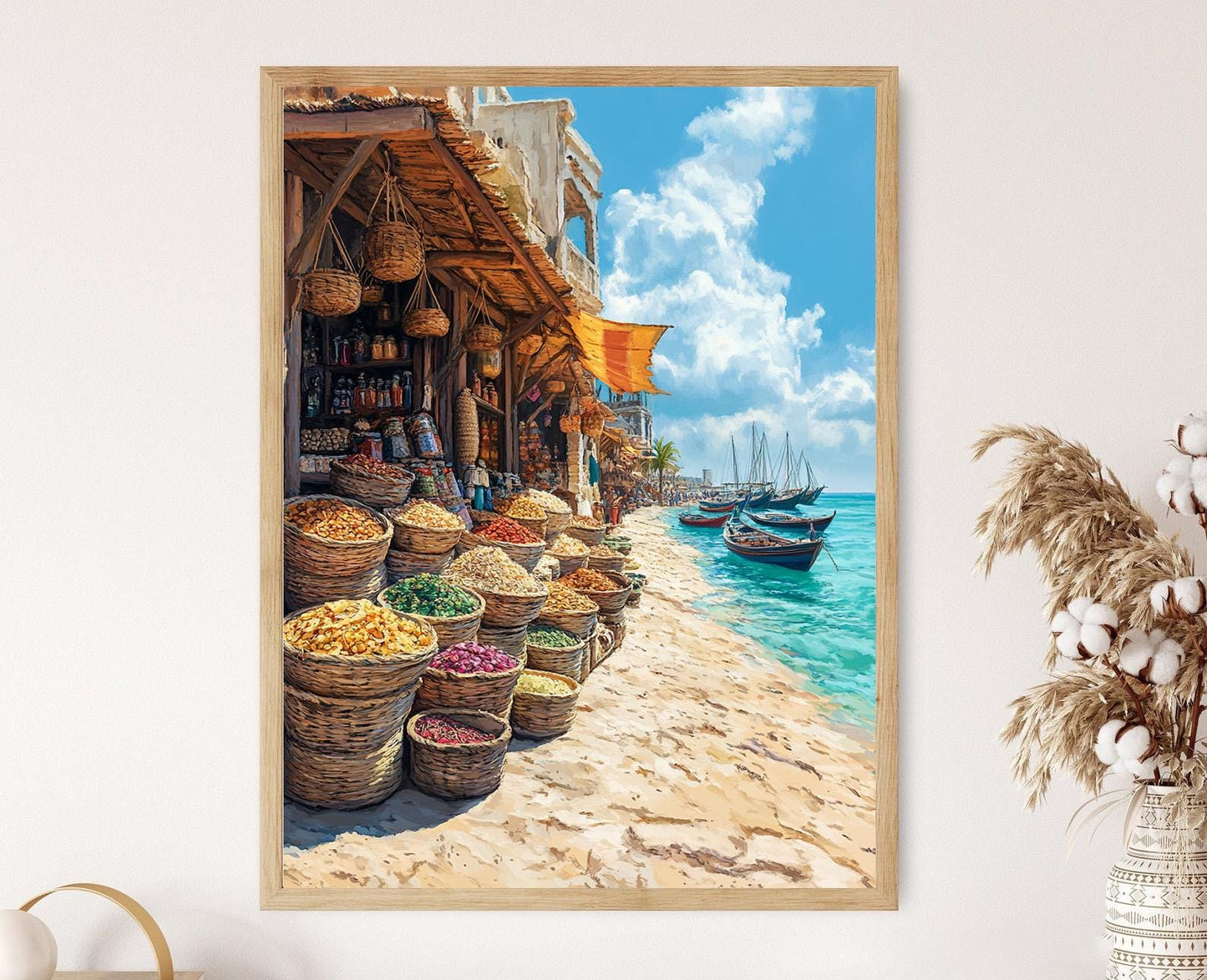 Affiche Île Qeshm – Poster Scène de Marché au Bord du Golfe Persique