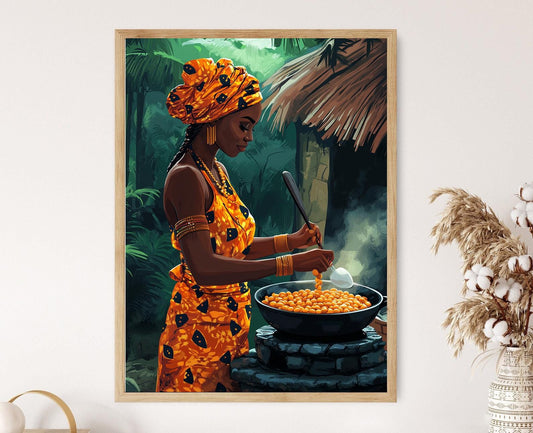 Affiche Femme Nigériane Cuisson Akara – Décor Cuisine Africaine