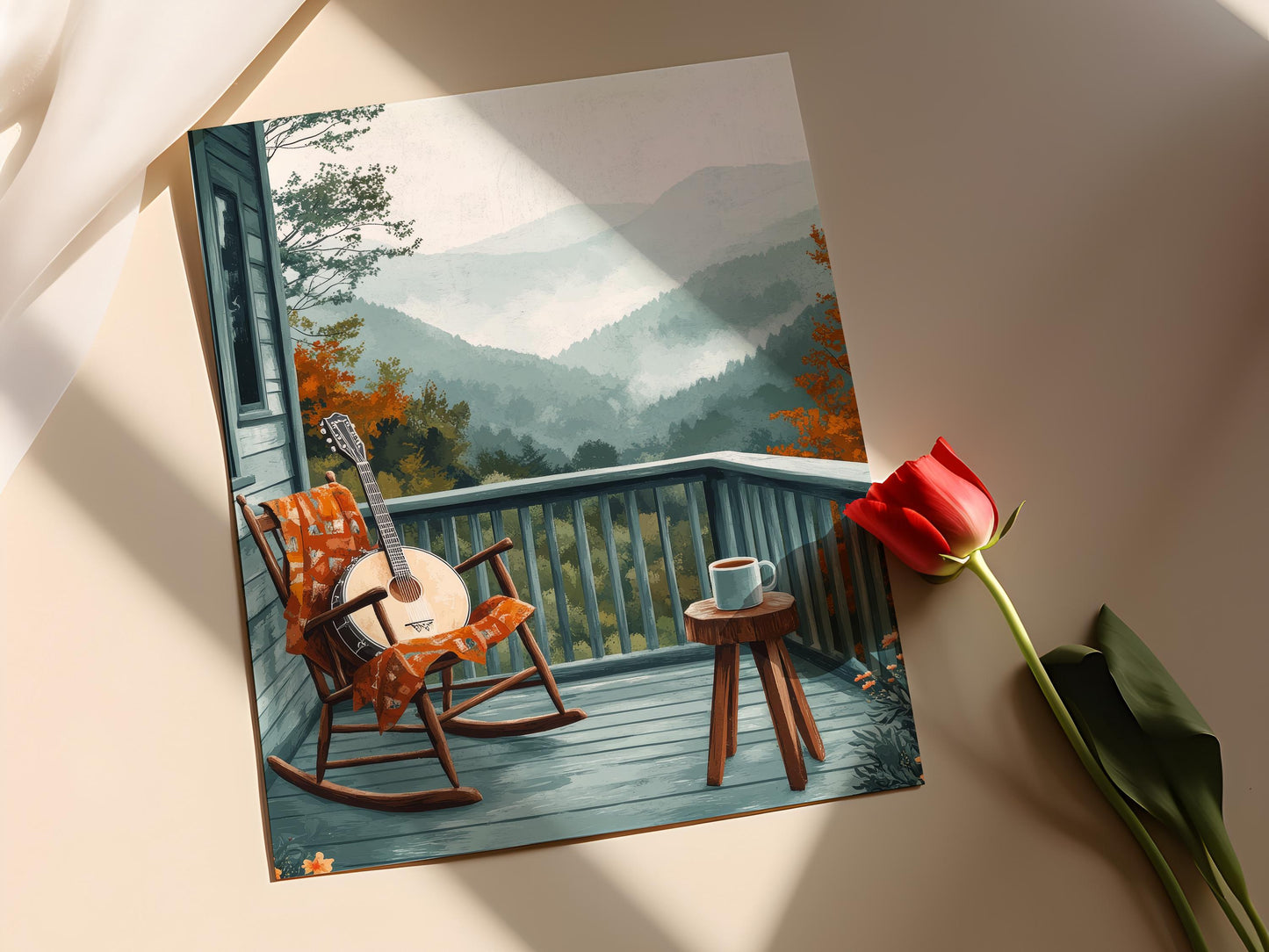 Affiche Scène de Véranda Appalaches – Poster Art Folk Musique Montagne