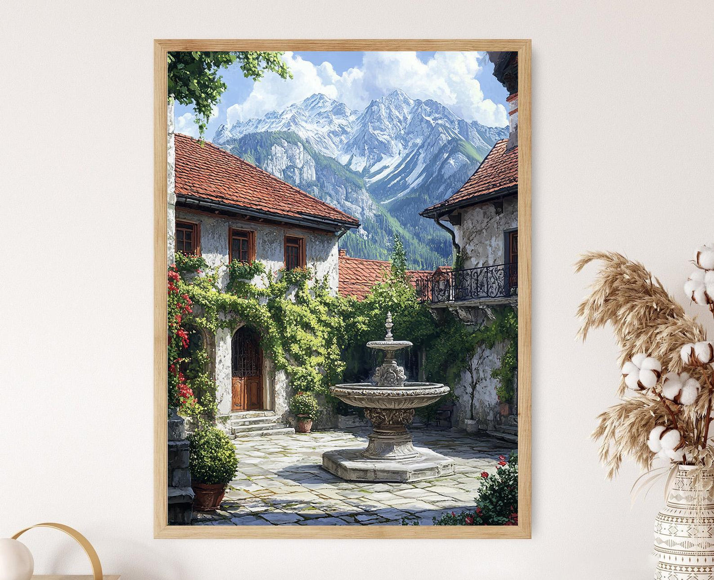 Affiche Salzburg – Poster Fontaine en marbre et vue alpine