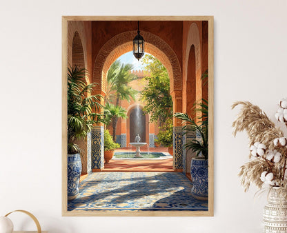 Affiche Cour intérieure de Casablanca – Poster Fontaine en marbre et zelliges