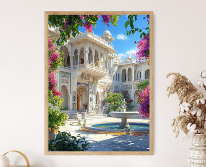 Affiche Udaipur – Impression Art : Fontaine en Marbre, Mosaïque de Paon