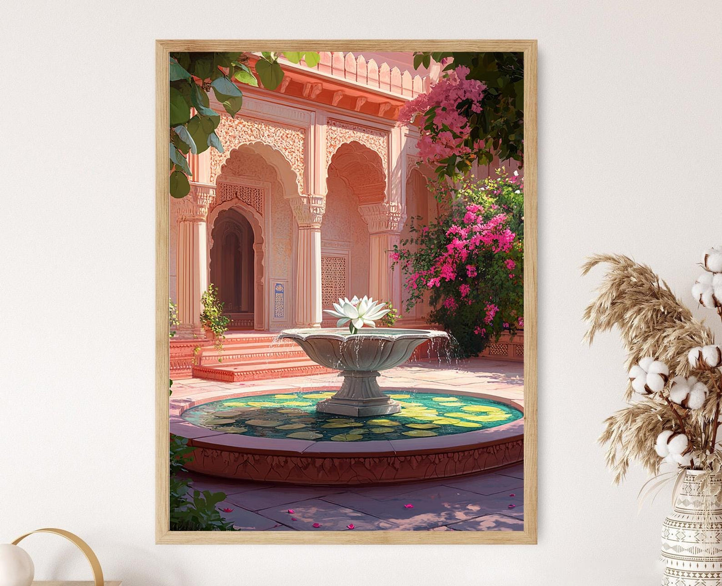 Affiche Jaipur – Impression Art: Fontaine de Lotus & Arches en Grès Rose
