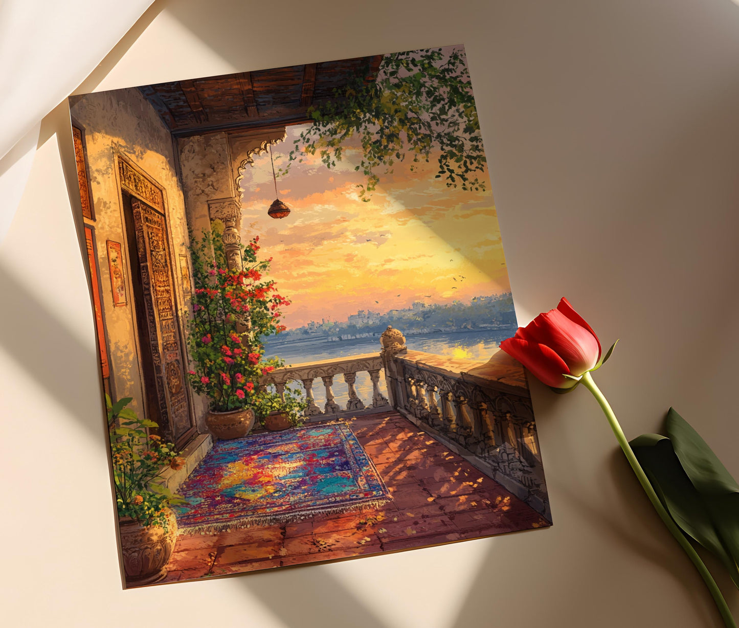 Affiche Terrasse d'Ahmedabad – Poster Art Indien avec Vue sur Rivière