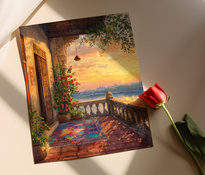 Affiche Terrasse d'Ahmedabad – Poster Art Indien avec Vue sur Rivière