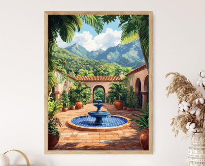 Affiche Comayagua Honduras – Poster Fontaine et Pots Tropicaux