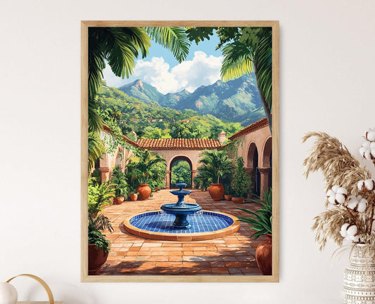 Affiche Comayagua Honduras – Poster Fontaine et Pots Tropicaux