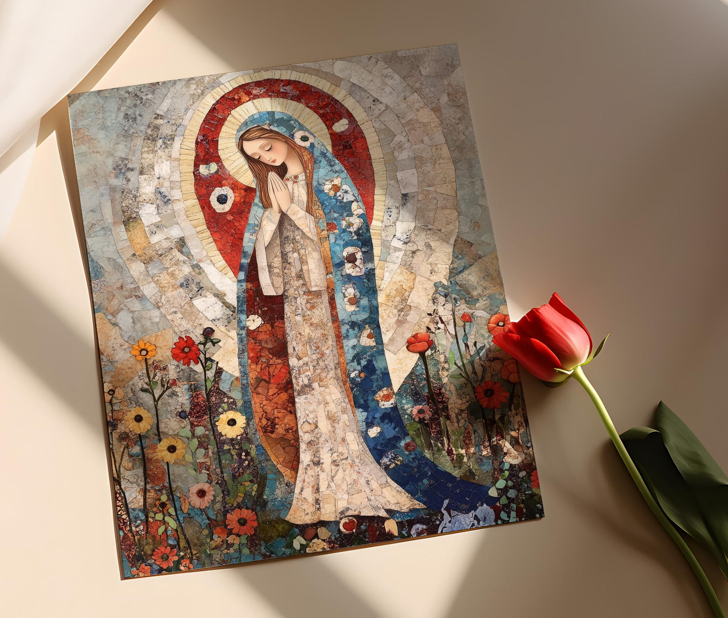Affiche Vierge Marie Élégante – Décoration Murale Religieuse Lourdes