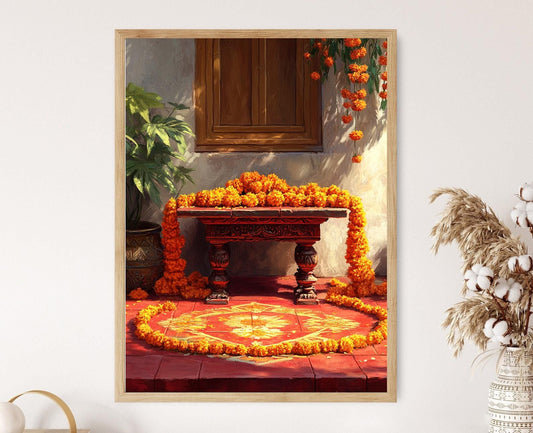 Affiche Art Indien – Illustration de Marigold et Rangoli