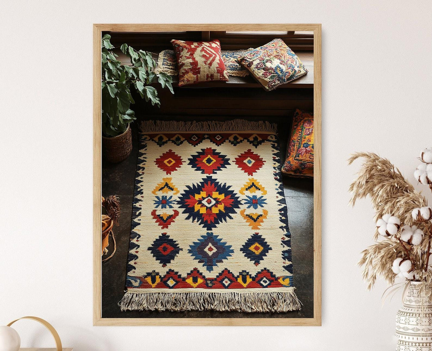 Affiche d'Art Durrie Indien – Illustration de Tapis Traditionnel, Motifs Géométriques