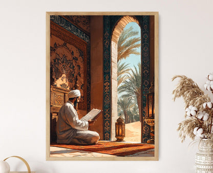 Affiche érudits maghrébins – Poster manuscrits maliki & minbar sculpté