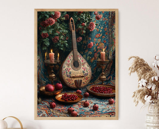 Affiche Alevi Ud – Illustration de Centre de Bougie en Cuivre et Tissu Brodé