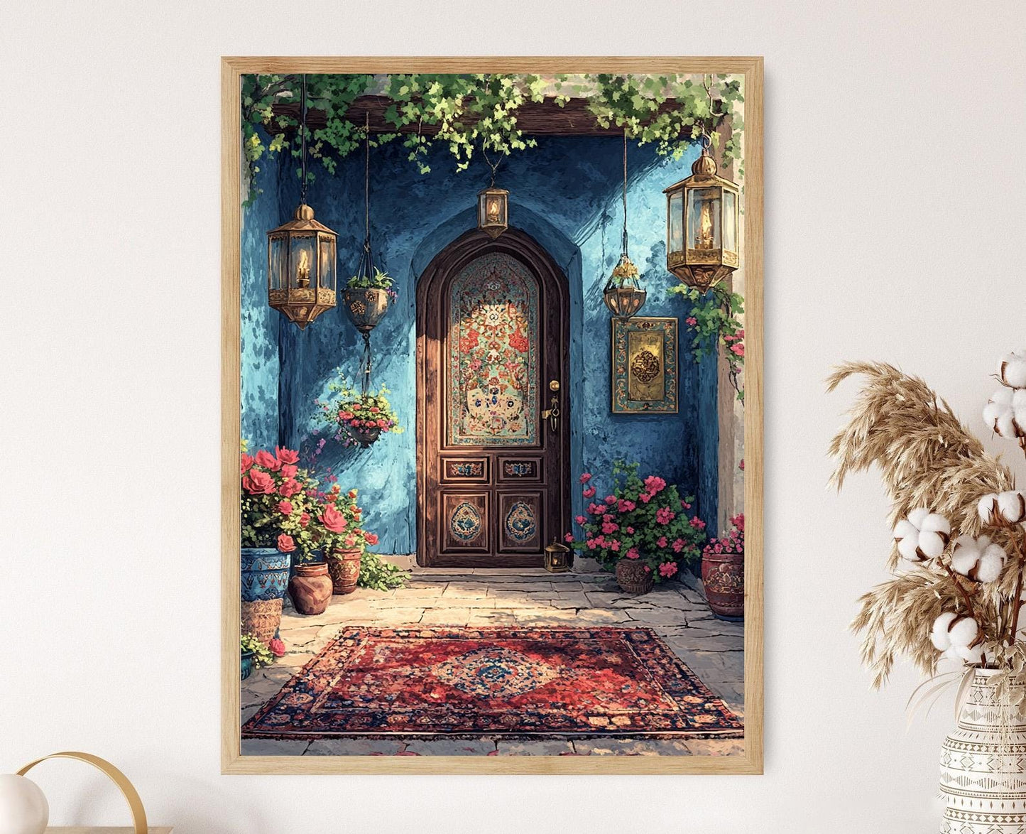 Affiche Alevi – Illustration de seuil sacré avec symboles d'Ali et lanternes