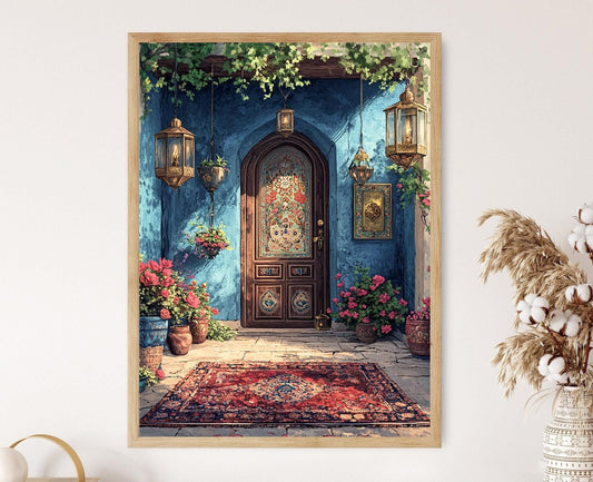 Affiche Alevi – Illustration de seuil sacré avec symboles d'Ali et lanternes