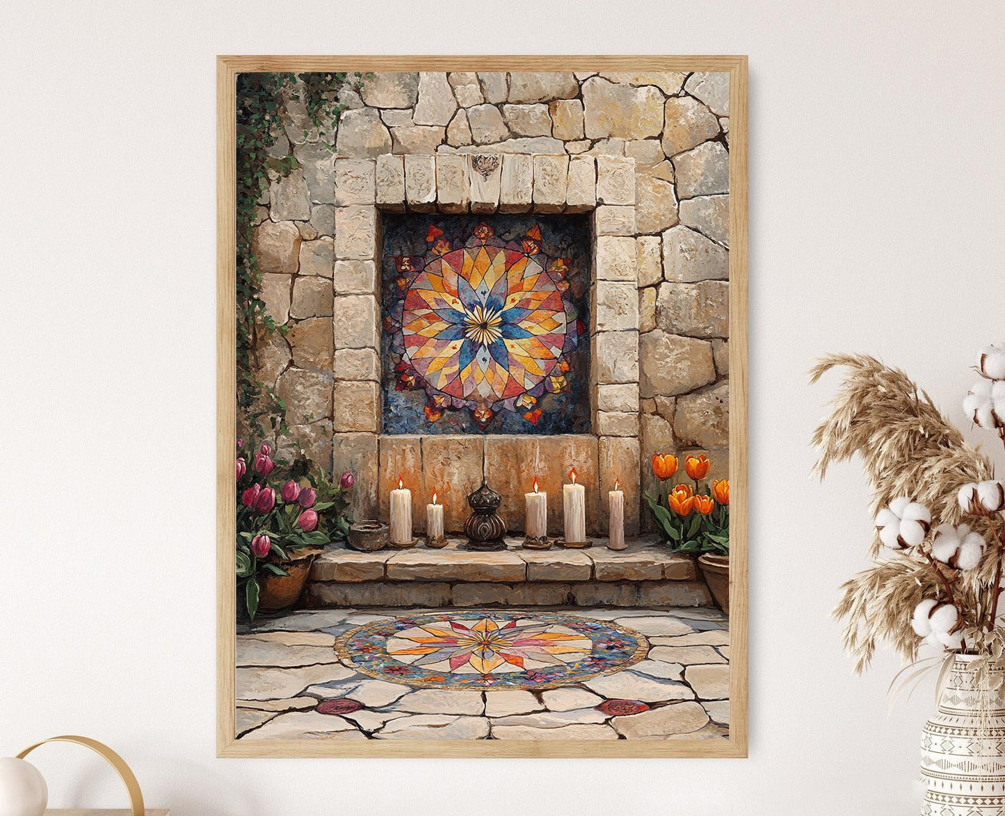 Affiche Étoile Alevi – Illustration Mosaique, Bougies, Tulipes & Saz