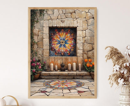 Affiche Étoile Alevi – Illustration Mosaique, Bougies, Tulipes & Saz
