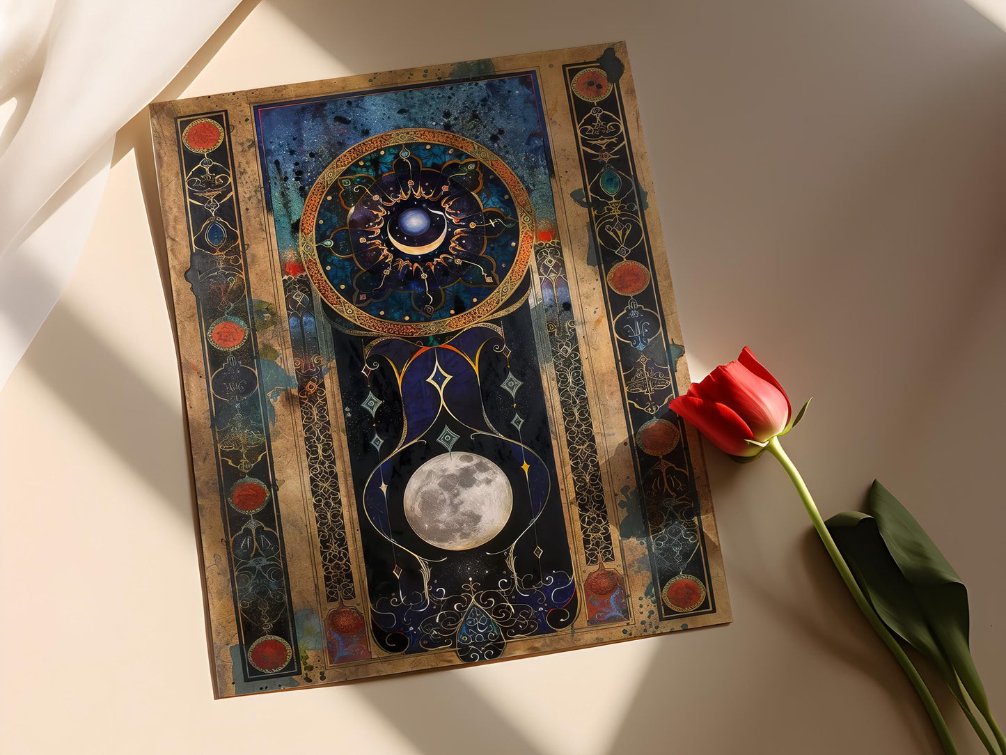 Affiche Art Islamique : Calligraphie Géométrique Lune & Étoile