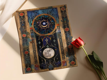 Affiche Art Islamique : Calligraphie Géométrique Lune & Étoile