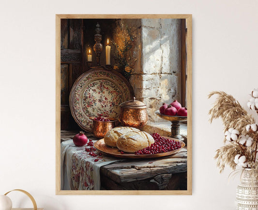 Affiche Lokma – Illustration de pain Alevi, partage et décor de grenade