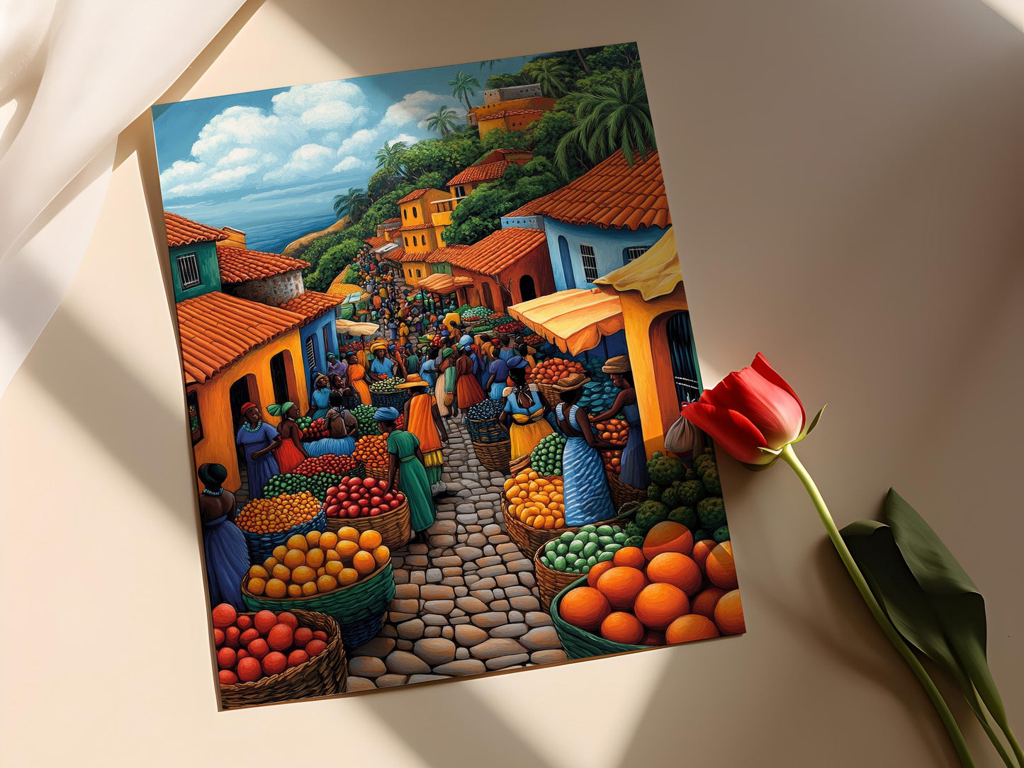 Affiche Marché du Sénégal – Poster Art Mural Coloré de Fruits Africains