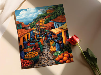 Affiche Marché du Sénégal – Poster Art Mural Coloré de Fruits Africains