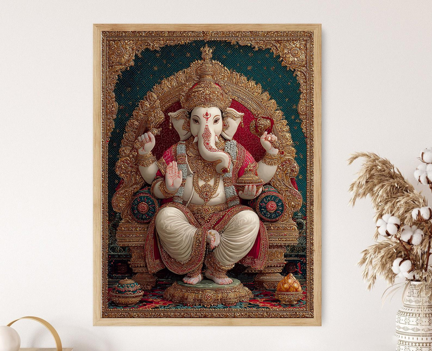 Affiche Ganesha Tanjore – Poster Art Sacrée du Sud de l'Inde avec Couronne en Or