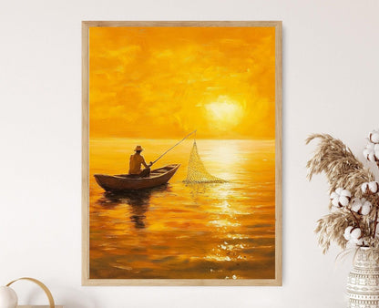 Affiche Pêcheur Fidjien au Lever de Soleil – Poster Océan Pacifique